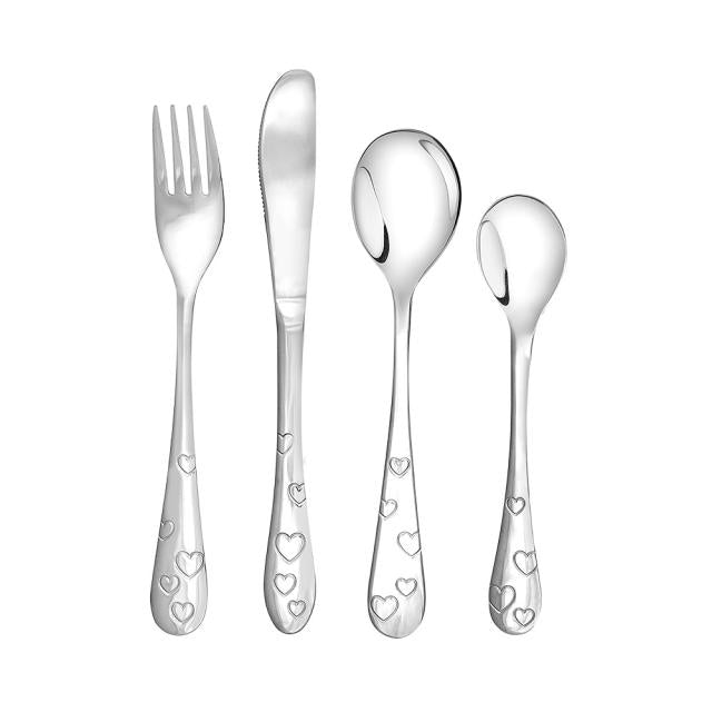 NOA Kids bestiksæt fra Nordahl Andersen i rustfrit stål med hjerte-motiv – 4 dele.